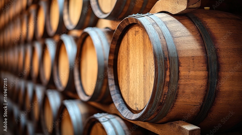 Rustic Wooden Barrels in a Winery Setting Rustic Wooden Barrels in a Winery Setting