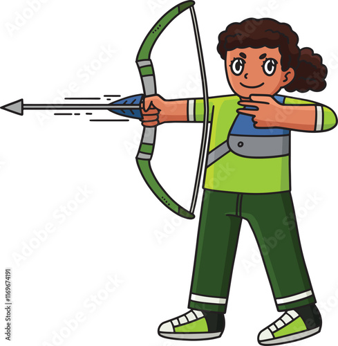 Archery Female Archer Firing Arrow Cartoon Clipart