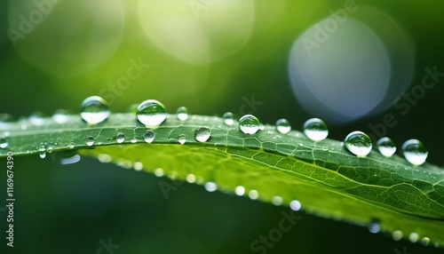 exquisite macro photography sparkling water droplets adorning a vibrant green leaf in nature s embrace
