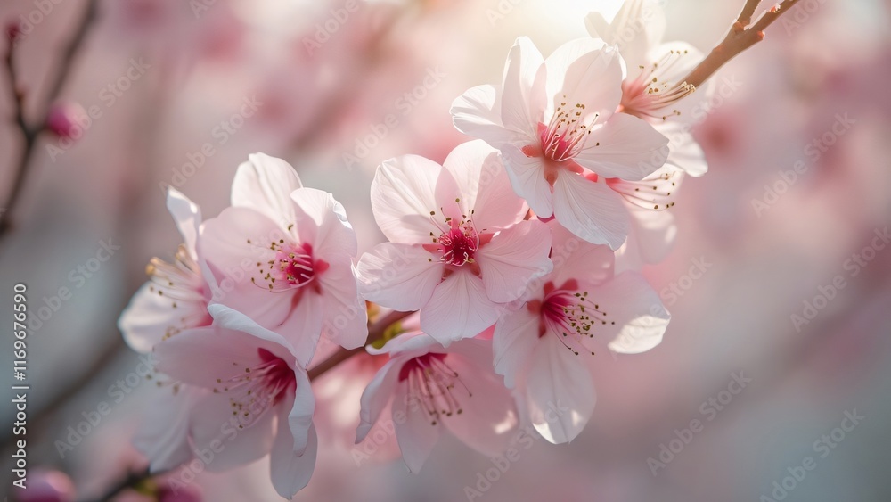 Delicate Pink Cherry Blossoms in Spring Sunlight Delicate Pink Cherry Blossoms in Spring Sunlight