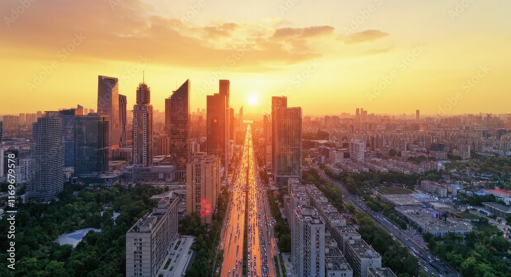 Fototapeta premium Cityscape at Sunset.