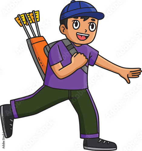 Archery Archer Carrying Quiver Cartoon Clipart