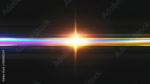 Heavy lens flare light leak chromatic aberration overlay effect isolated on transparent background. Sunflare. Illustration