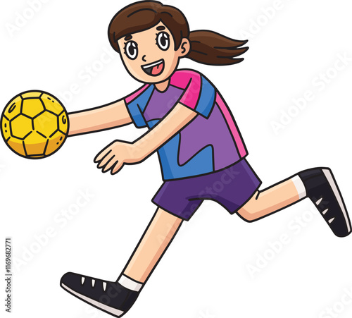 Female Handball Player Running with a Ball Clipart