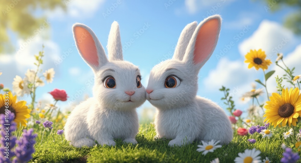 Obraz premium My Bunnies on the Green Island: Peace in Nature.