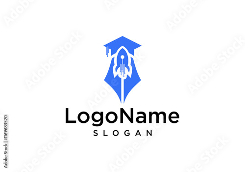graduation cap logo vector with rocket