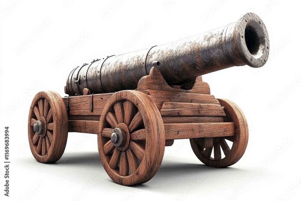A white background features an old cast iron cannon A white background features an old cast iron cannon