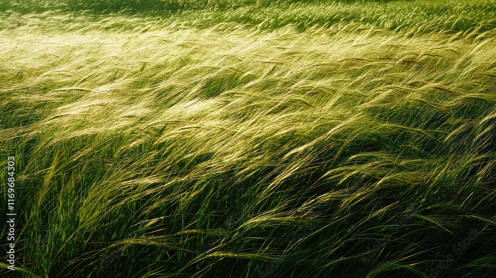 Green Grass Field Under Bright Sunlight with Gentle Breeze Motion Green Grass Field Under Bright Sunlight with Gentle Breeze Motion