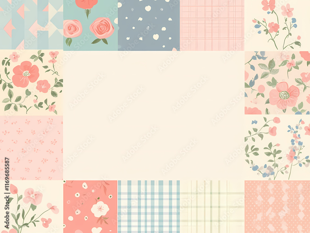 Pretty pastel floral patchwork design. Perfect for scrapbooking, invitations, or adding a touch of charm to your projects! Pretty pastel floral patchwork design. Perfect for scrapbooking, invitations, or adding a touch of charm to your projects!