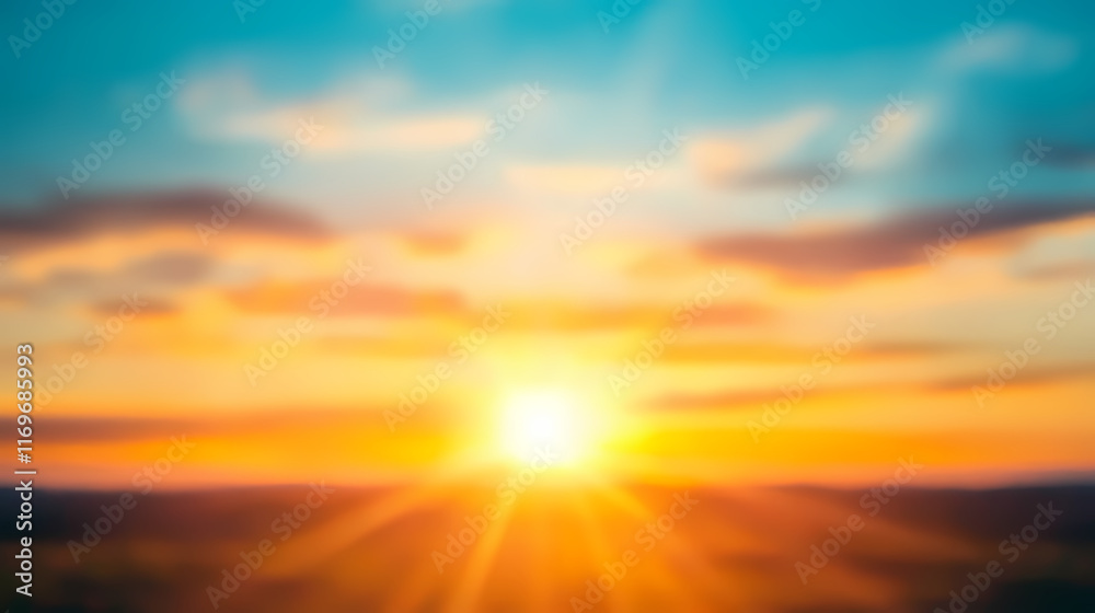 Obraz premium Blurred sunset bokeh background with teal and orange tones. Sunflare. Illustration