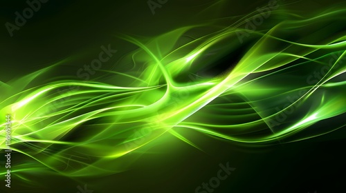 Abstract green neon light background with bright glowing accents, creating a futuristic technology ambiance.