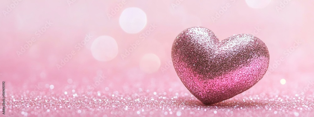 Fototapeta premium Panorama Heart-shaped glitter and bokeh light on pink sweet background color