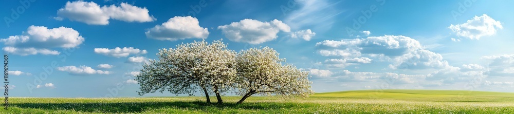 panorama spring landscape flowers of apple tree panorama spring landscape flowers of apple tree