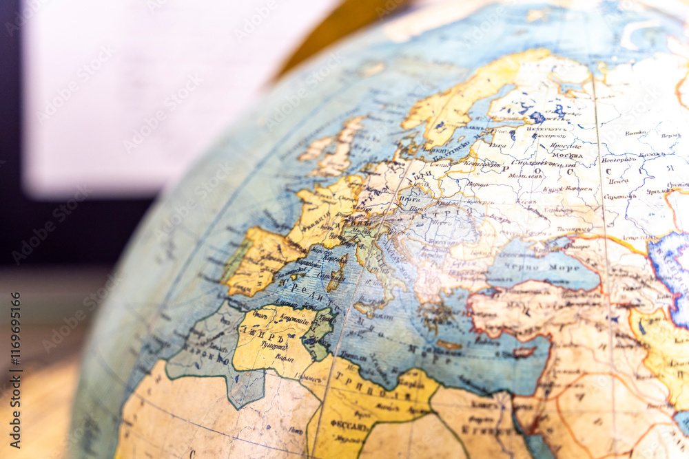 geographical globe, nineteenth century, Rila Monastery, founded in the 10th century, Rilski River valley, Republic of Bulgaria, Europe geographical globe, nineteenth century, Rila Monastery, founded in the 10th century, Rilski River valley, Republic of Bulgaria, Europe