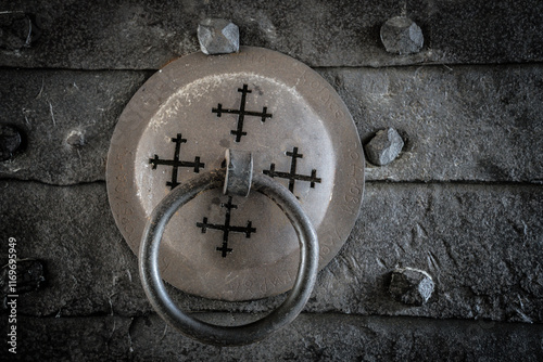 front door knocker, Rila Monastery, founded in the 10th century, Rilski River valley, Republic of Bulgaria, Europe photo