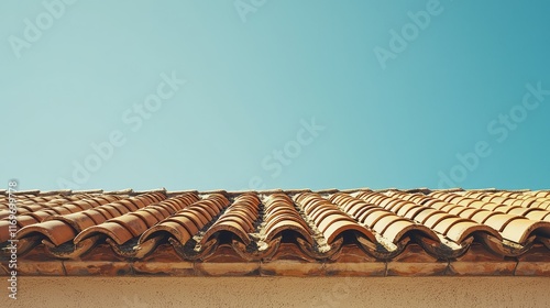 Traditional Terracotta Roof with Bright Blue Sky Background