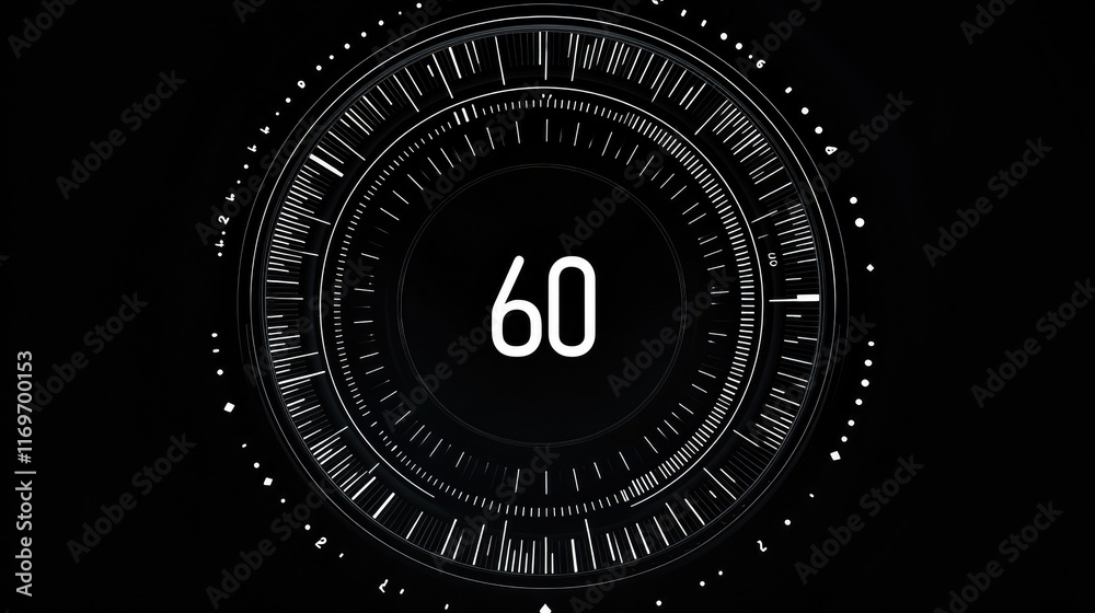 Fototapeta premium Seamless Circle Countdown Timer Animation from 60 to 0 Seconds on Transparent Background