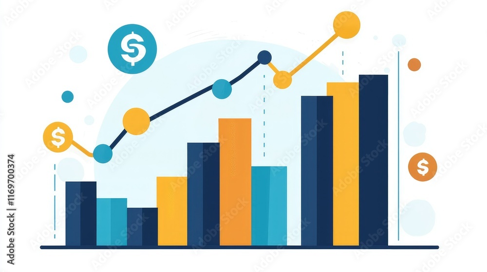 Colorful Financial Growth Chart with Dollar Signs and Trend Lines Colorful Financial Growth Chart with Dollar Signs and Trend Lines