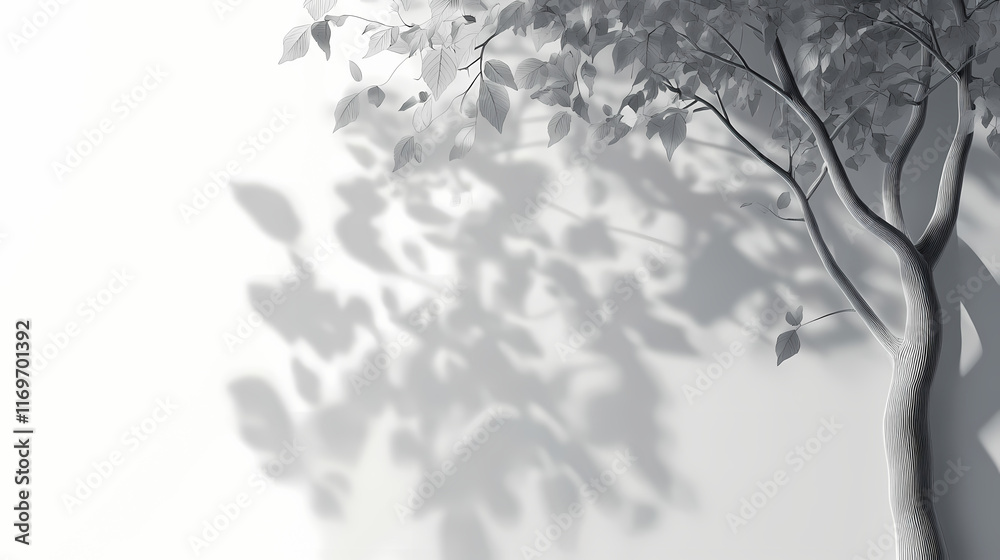 White wall background with blurred shadow of tree trunk with leaves in daytime. Dapplewood. Illustration White wall background with blurred shadow of tree trunk with leaves in daytime. Dapplewood. Illustration
