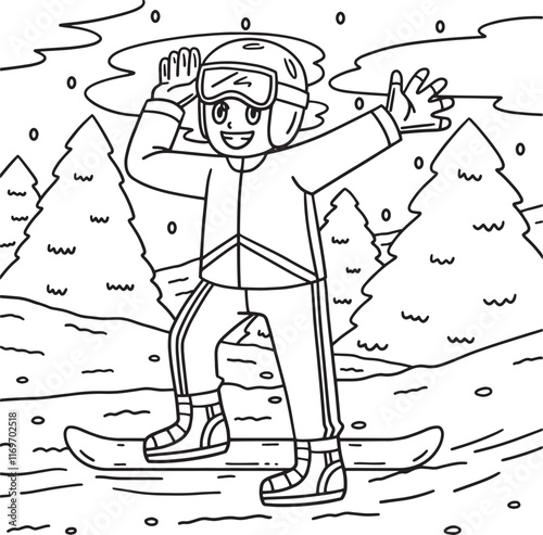 Snowboarding Boy Wearing Goggles Coloring Page 