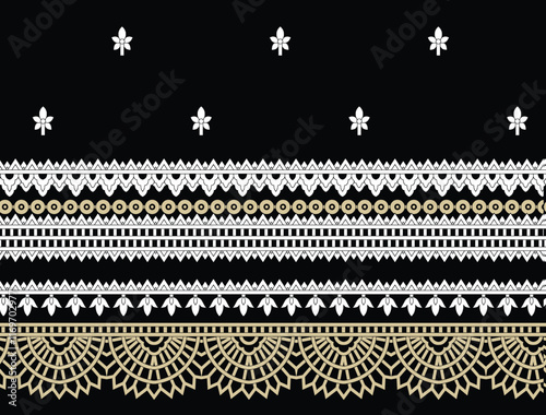 Artistic ornamental borders with ethnic influences for wallpapers, gift wraps, and modern decor.