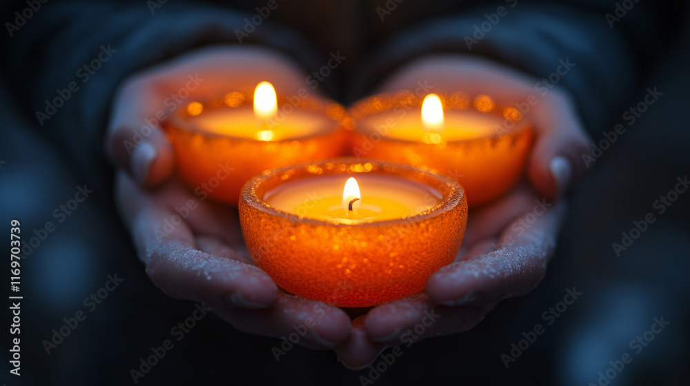 A candlelight vigil for World Cancer Day, hands holding lit candles in a dim setting, soft warm glow creating a reflective and hopeful mood A candlelight vigil for World Cancer Day, hands holding lit candles in a dim setting, soft warm glow creating a reflective and hopeful mood