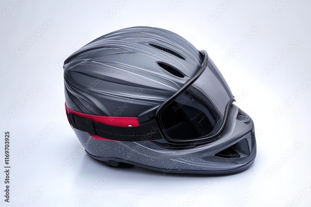 Protective winter helmet resting on a white background, ideal for winter sports and adventures Protective winter helmet resting on a white background, ideal for winter sports and adventures