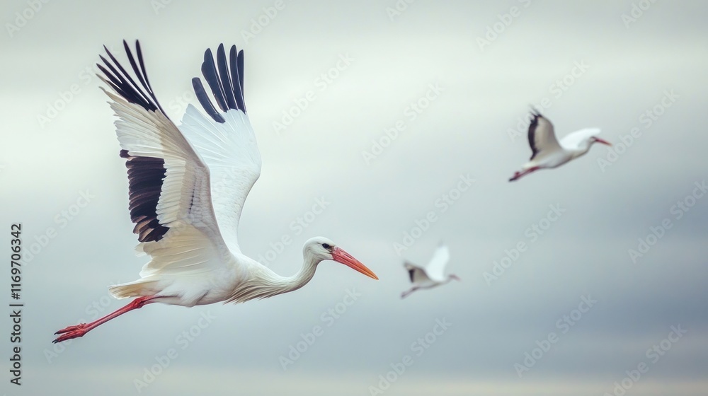 Obraz premium Majestic Flight of Storks