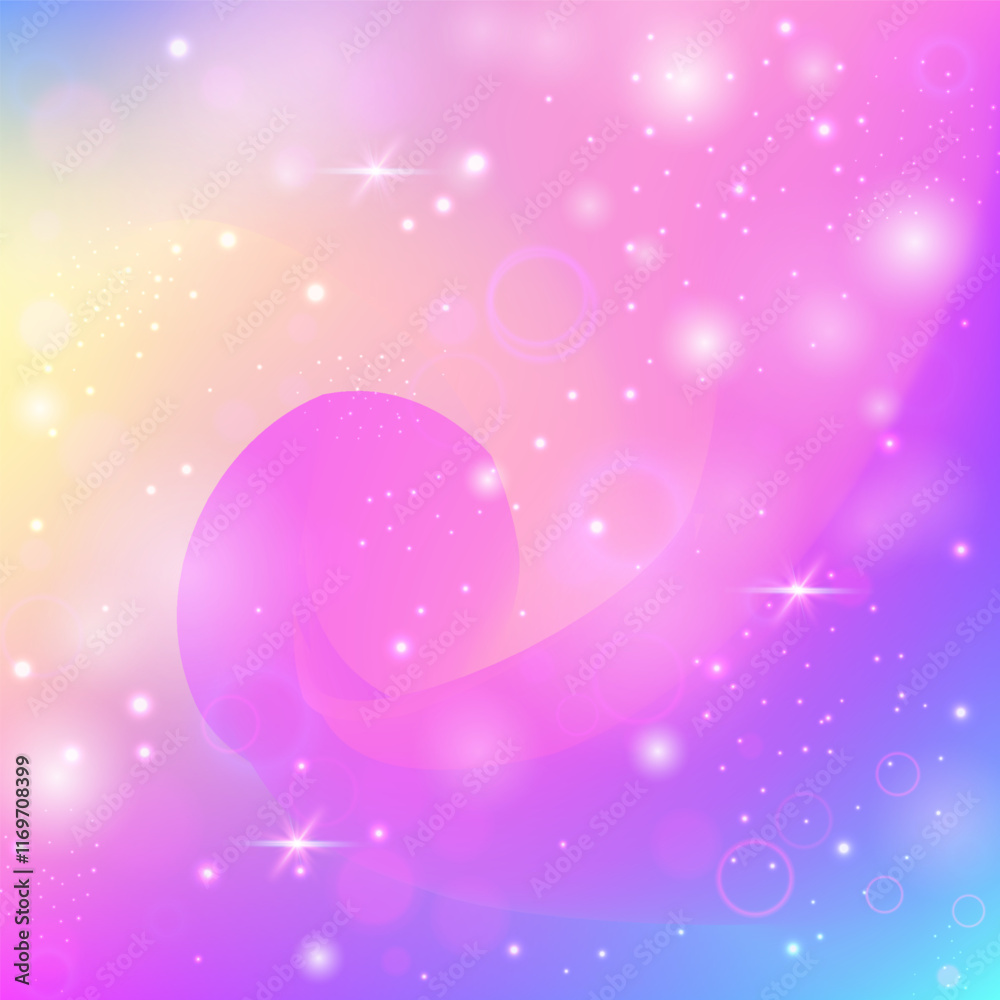Fototapeta premium Girl Pattern. Princess Gradient. Purple Fairy Invitation. Holographic Cosmic Effect. Pink Mystical Hologram. Blue Magical Background. Unicorn Glitter. Dream Princess Gradient.