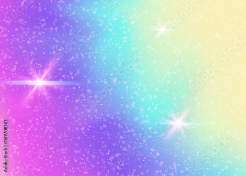 Princess Hologram. Purple Unicorn Gradient. Girl Invitation. Holographic Girlish Invite. Pink Fantasy Background. Lilac Galaxy Pattern. Kawaii Glitter. Dream Princess Hologram.