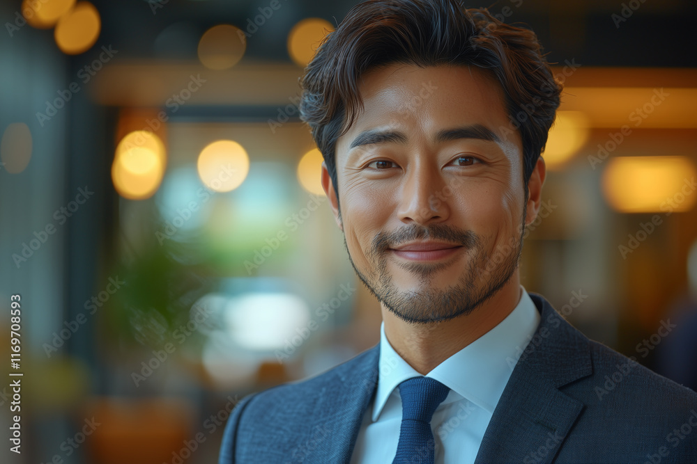 Fototapeta premium smile. Korean male in his company. businessman top one