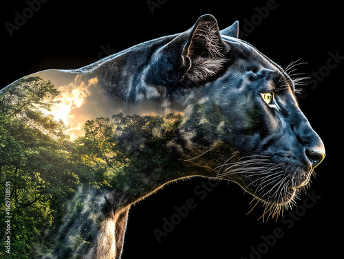 Leopard with nature overlay
