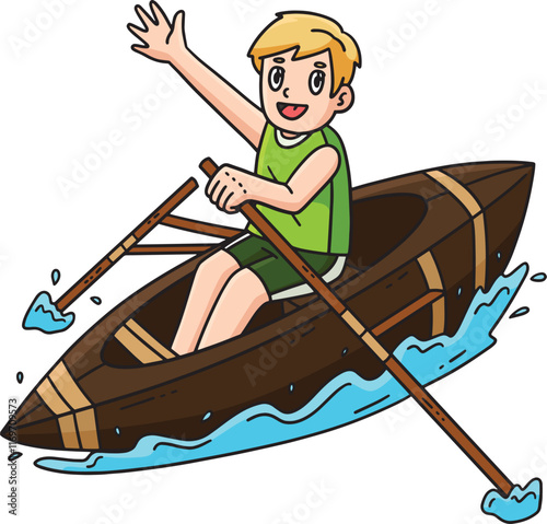 Rowing Oarsman Colored Cartoon Cartoon Clipart