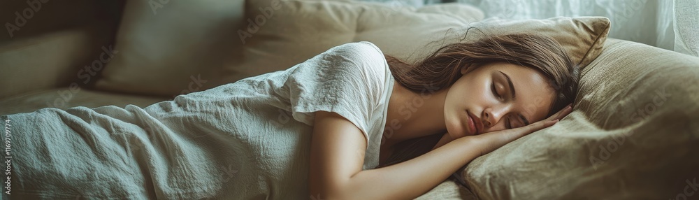 Woman Sleeping Peacefully Couch Woman Sleeping Peacefully Couch
