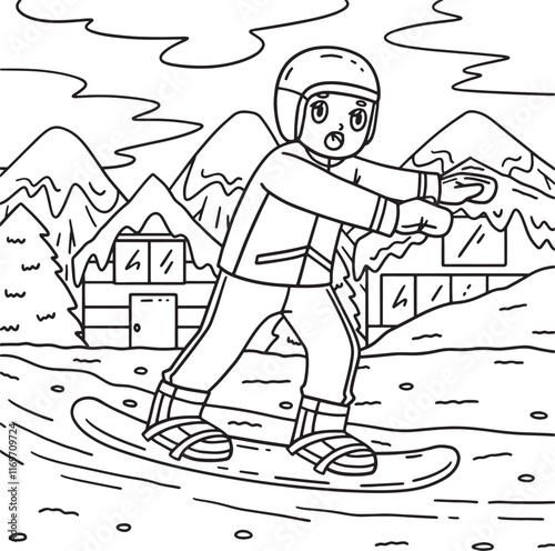 Snowboarding Boy Balancing Coloring Page for Kids