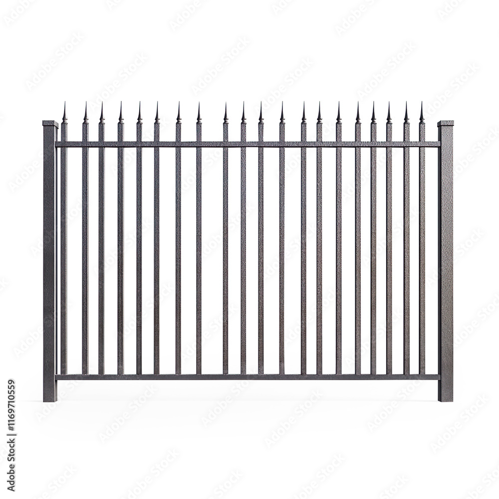 Black Metal Fence with Pointed Tops on a Transparent Background Black Metal Fence with Pointed Tops on a Transparent Background