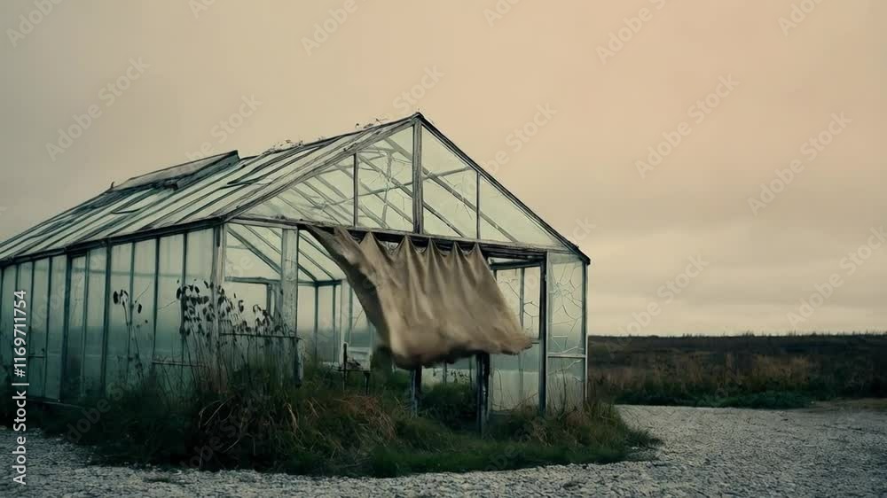Exploring the Abandoned Greenhouse Amidst a Gloomy Landscape Exploring the Abandoned Greenhouse Amidst a Gloomy Landscape