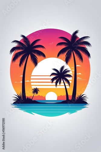 Wallpaper Mural Mesmerizing sunset in tropical setting, vibrant colors blending into serene landscape, palm trees framing picturesque view, perfect for travel, relaxation, and adventure imagery. Torontodigital.ca