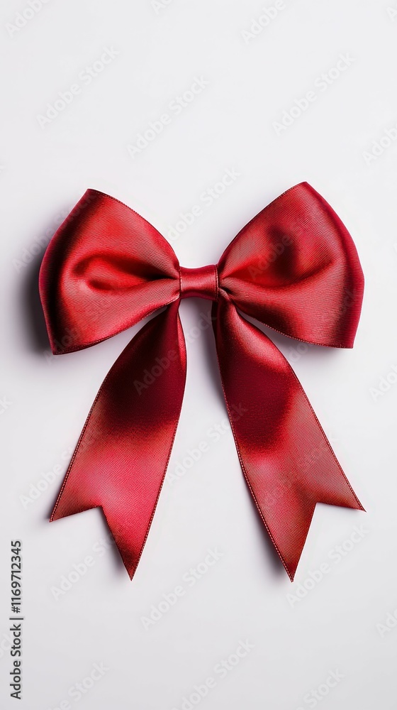 Red ribbon bow with elegant folds, isolated on white, minimalistic studio lighting, , Red ribbon bow with elegant folds, isolated on white, minimalistic studio lighting, ,