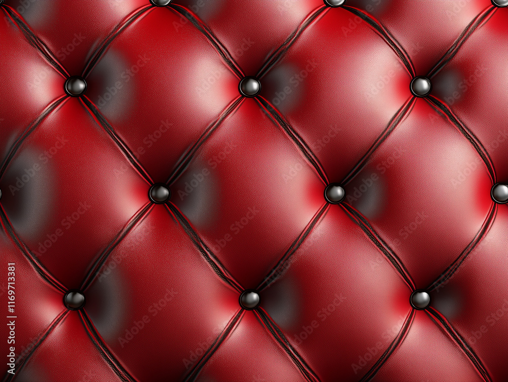 Naklejka premium Textured red leather upholstery featuring tufted design and decorative buttons in a vintage style