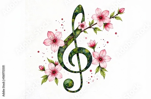Colorful floral treble clef design merging nature and music in vibrant artwork