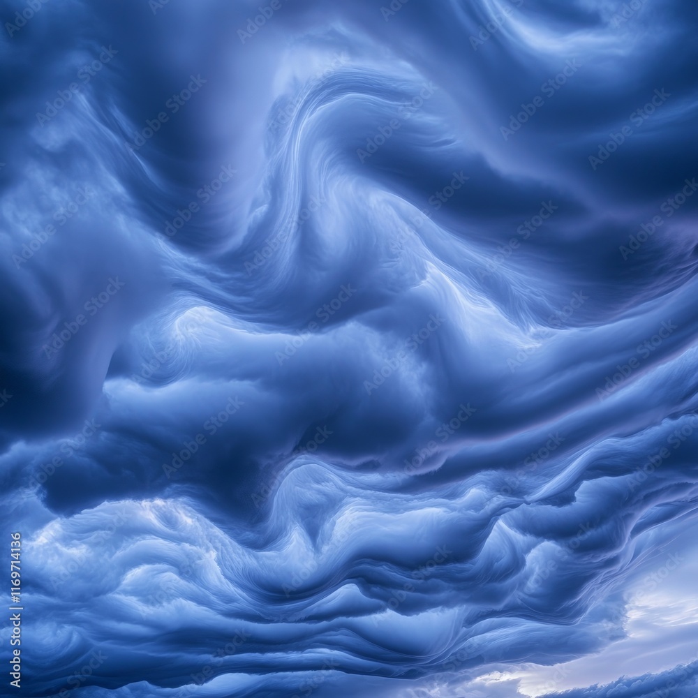 Obraz premium Dramatic Swirling Blue Clouds under Soft Evening Light in Sky