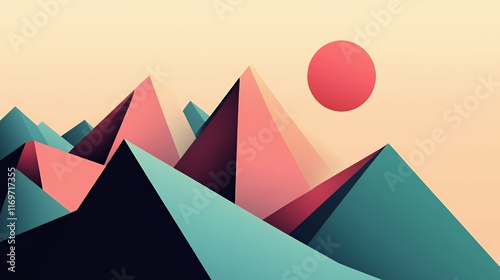 Abstract Geometric Mountain Range Sunset Scene