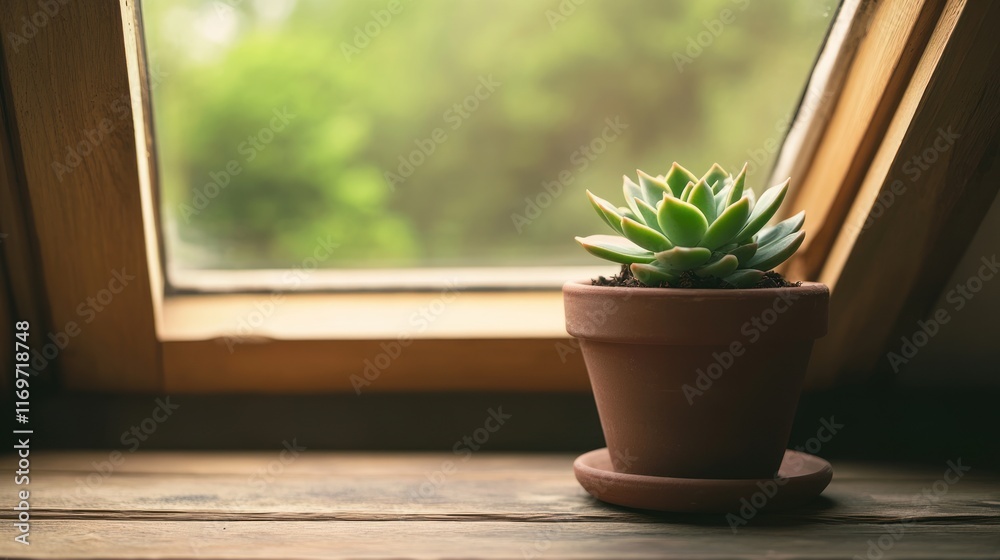 Serene Succulent by the Window: A Peaceful Indoor Garden Scene Serene Succulent by the Window: A Peaceful Indoor Garden Scene