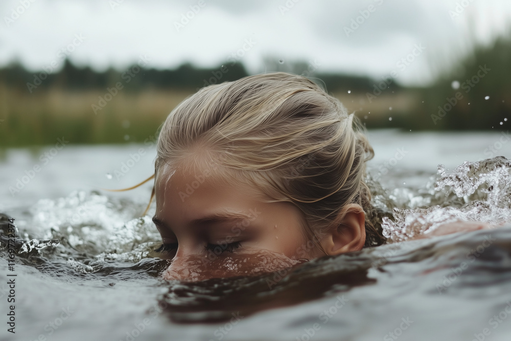 Obraz premium Femme blonde nageant dans un lac