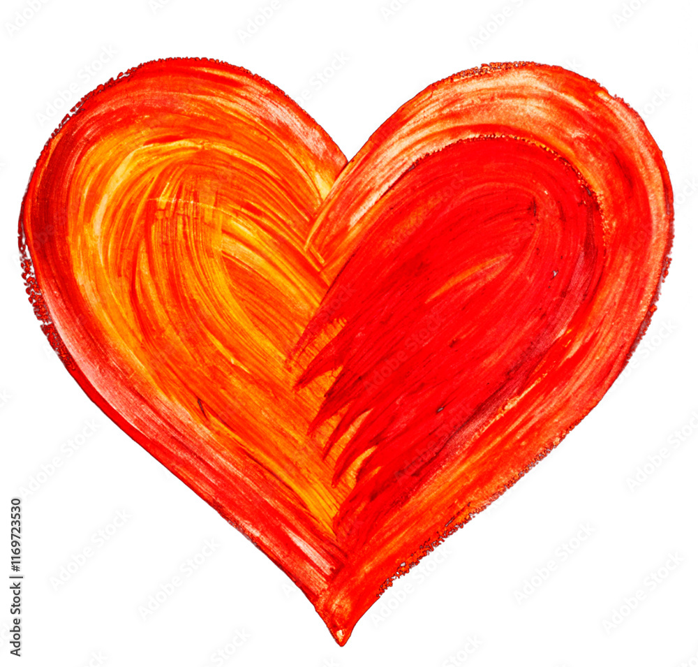 Illustration of a heart painted in warm colors on a transparent background. Valentine's Day Illustration of a heart painted in warm colors on a transparent background. Valentine's Day