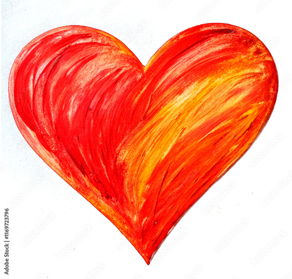 Illustration of a heart painted in warm colors on a transparent background. Valentine's Day Illustration of a heart painted in warm colors on a transparent background. Valentine's Day