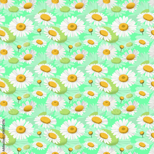 Seamless Pattern with Daisy Blooms Everywhere