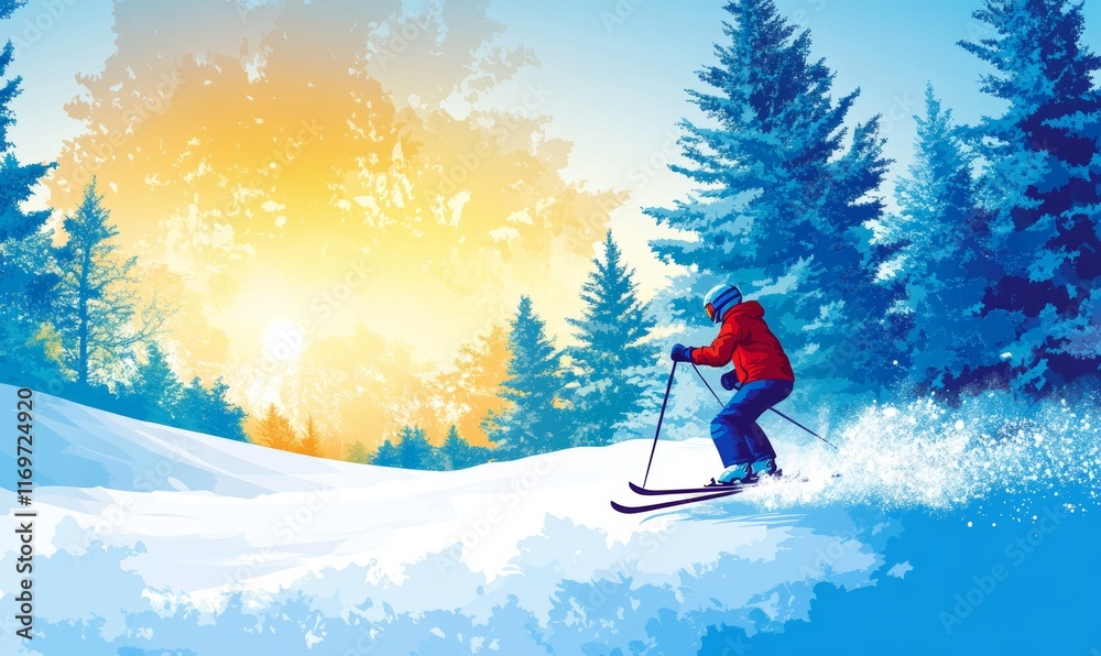 Naklejka premium skiing in the mountains