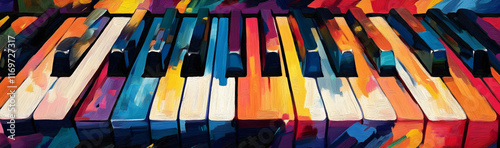 Vibrant piano keyboard abstract design with colorful keys as wallpaper